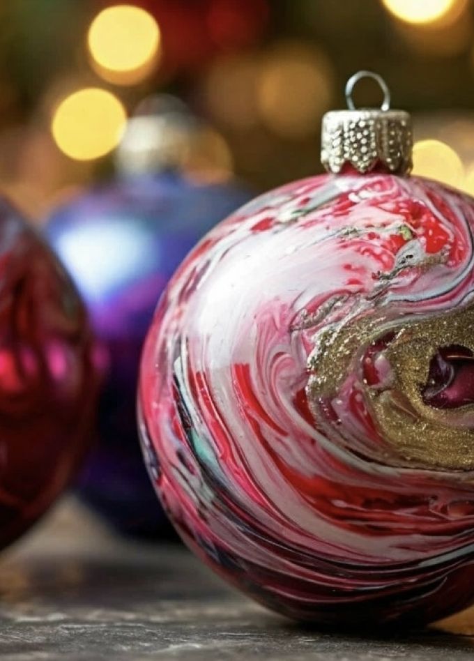 Флюид арт. Новогодние шары